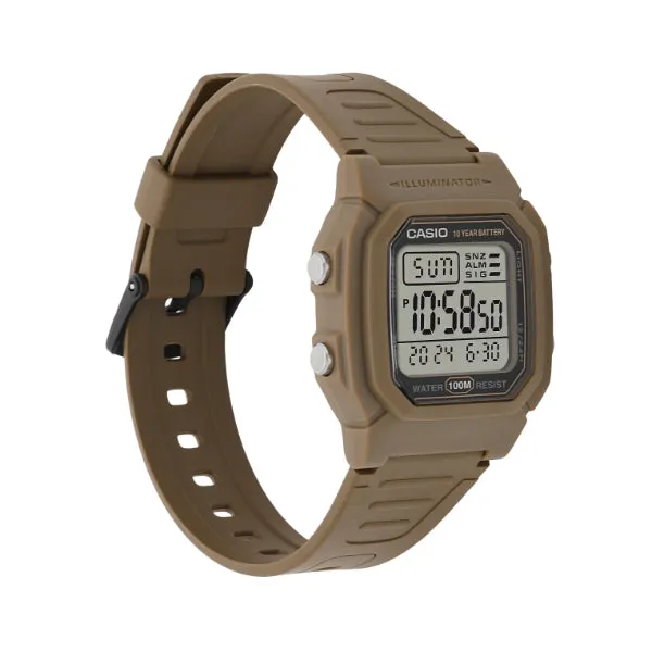 Casio Illuminator Brown Resin Strap Grey Dial Quartz Watch for Gents - W-800H-5AVDF