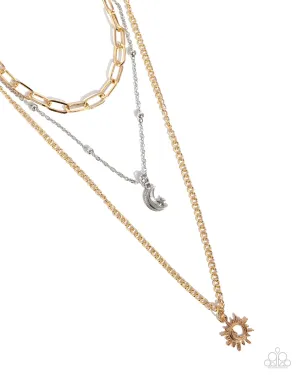 Celestial Craze - Multi - Mixed Metal Chain, Moon and Star Paparazzi Short Necklace