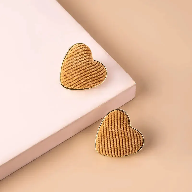 Chic Houndstooth Heart Corduroy Stud Earrings