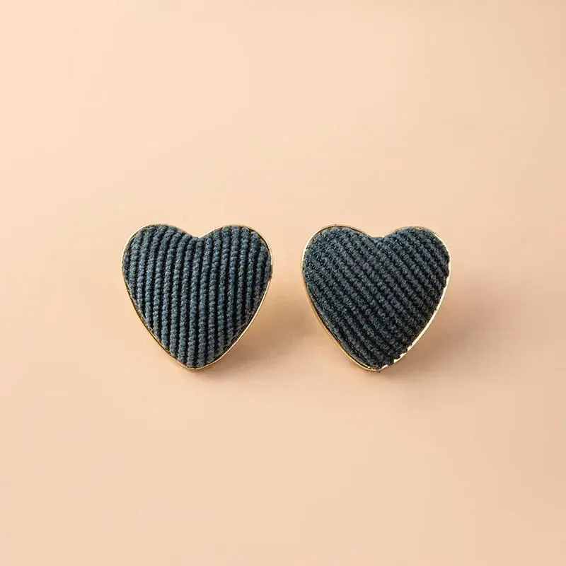 Chic Houndstooth Heart Corduroy Stud Earrings