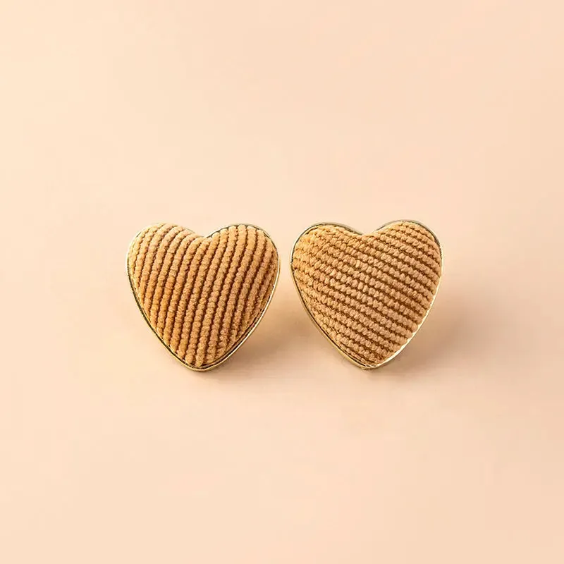 Chic Houndstooth Heart Corduroy Stud Earrings