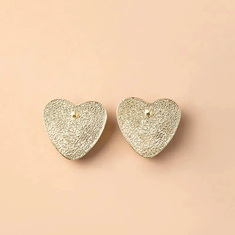 Chic Houndstooth Heart Corduroy Stud Earrings