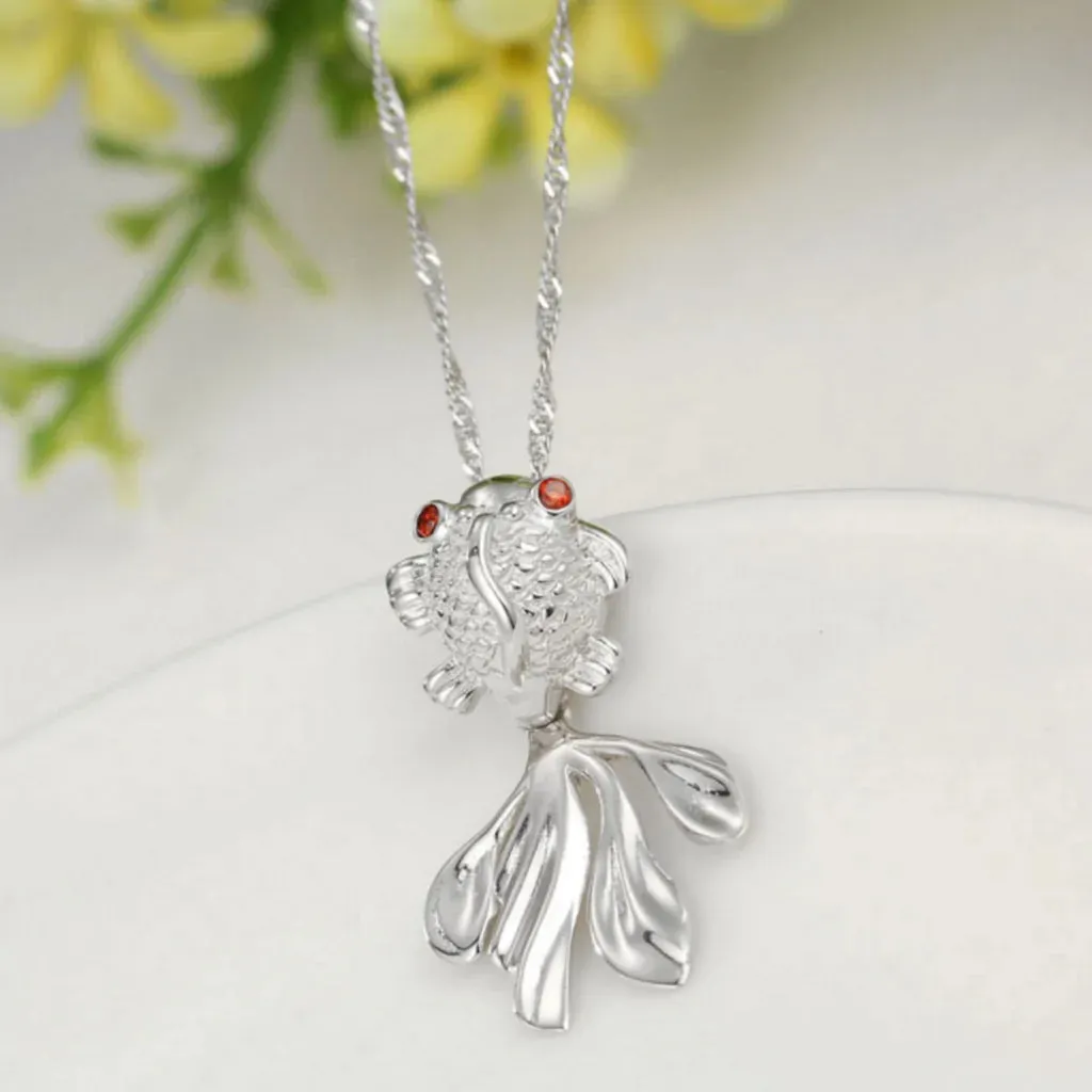 Children's and Mothers' Necklaces:  Sterling Silver Goldfish with Movable Tail On Chain of Preferred Length