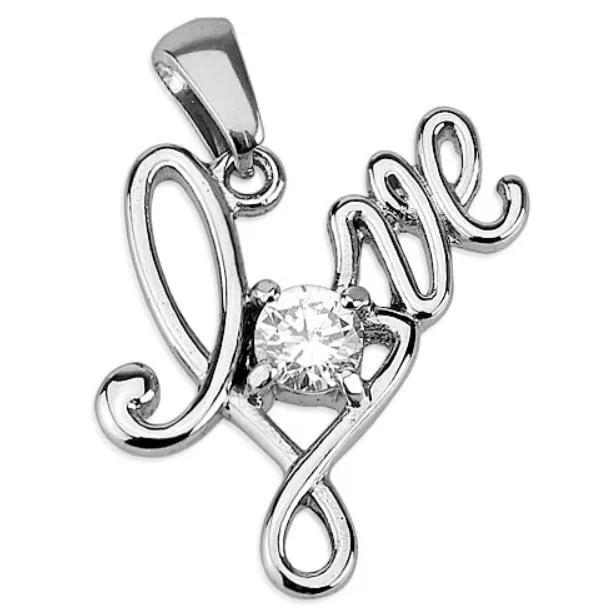 Children's Pendants:  Surgical Steel "Love" Pendant with CZ