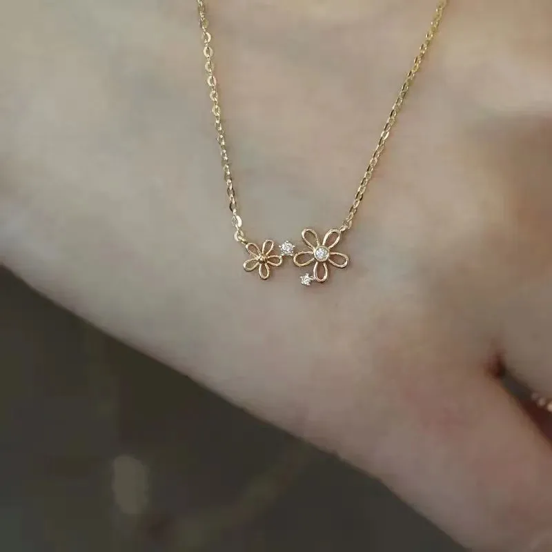Children's, Teens' and Mothers' Necklaces:  14k Gold over Sterling silver, Sparkly Flowers Necklace 42 3cm