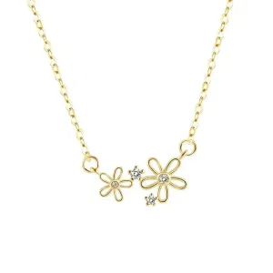 Children's, Teens' and Mothers' Necklaces:  14k Gold over Sterling silver, Sparkly Flowers Necklace 42 3cm
