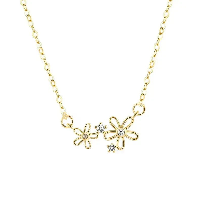 Children's, Teens' and Mothers' Necklaces:  14k Gold over Sterling silver, Sparkly Flowers Necklace 42 3cm