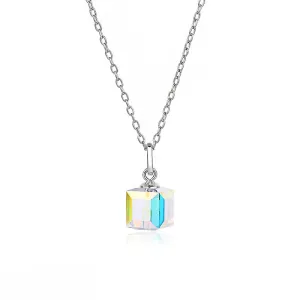 Children's, Teens' and Mothers' Necklaces:  Sterling Silver, Austrian Aurora Borealis Crystal Cube Necklace 40   4cm