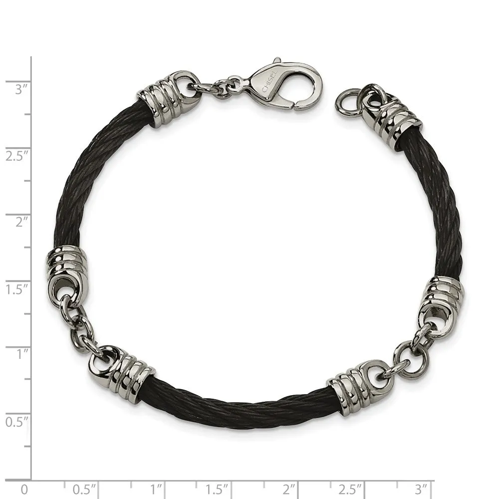 Chisel Stainless Steel Polished Black IP-plated Cable 9 inch Bracelet
