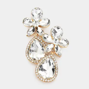 Clear Crystal Flower Stone Teardrop Dangle Pageant Earring | Pageant Jewelry | 563233