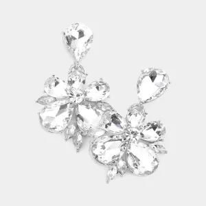Clear Crystal Teardrop Stone Dangle Pageant Earrings on Silver  | Fun Fashion Earrings | 566970