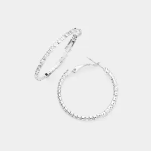 Clear CZ Rhinestone Hoop Earrings  | 1.4"|  622976