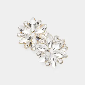 Clear Marquise Stone Flower Pageant Earrings on Gold |Clear Evening Earrings on Gold  |  637798