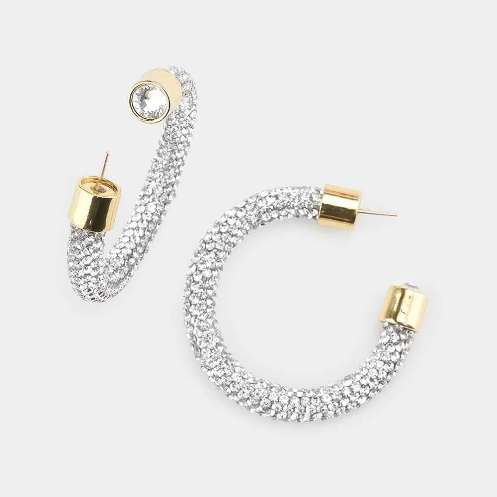 Clear Rhinestone Half Hoop Earring | 1.75" | 482482