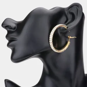 Clear Rhinestone Hoop Earrings on Gold | 1.75" | 540853
