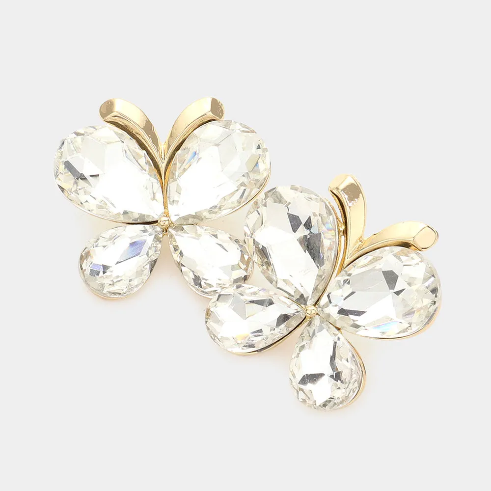 Clear Teardrop Butterfly Pageant Earrings on Gold | Prom Earrings |  603255