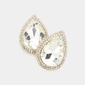 Clear Teardrop Rhinestone Accented Earrings on Gold | Pageant Jewelry|  594691