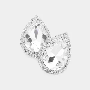 Clear Teardrop Rhinestone Accented Earrings on Silver | Pageant Jewelry|  594694
