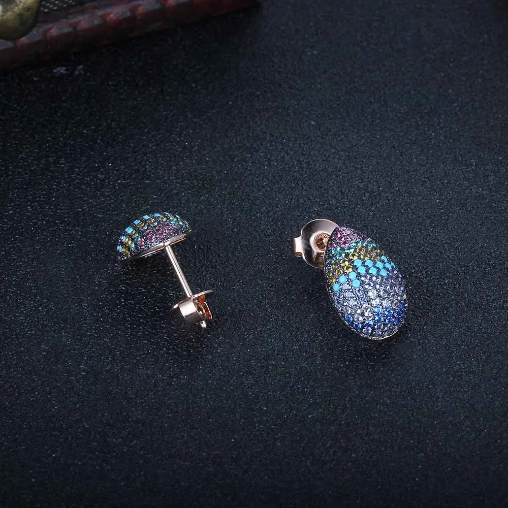 Colorful 925 Silver Egg Shape Fashion Stud Earrings, Special Classic Jewelry for Women