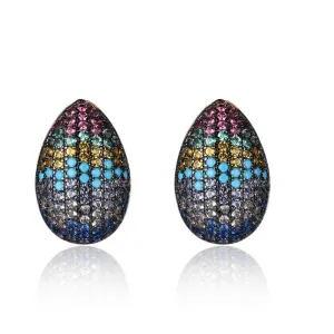 Colorful 925 Silver Egg Shape Fashion Stud Earrings, Special Classic Jewelry for Women