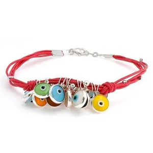 Colorful Evil Eye Charms Cord Leather Bracelet Gold Plated Silver
