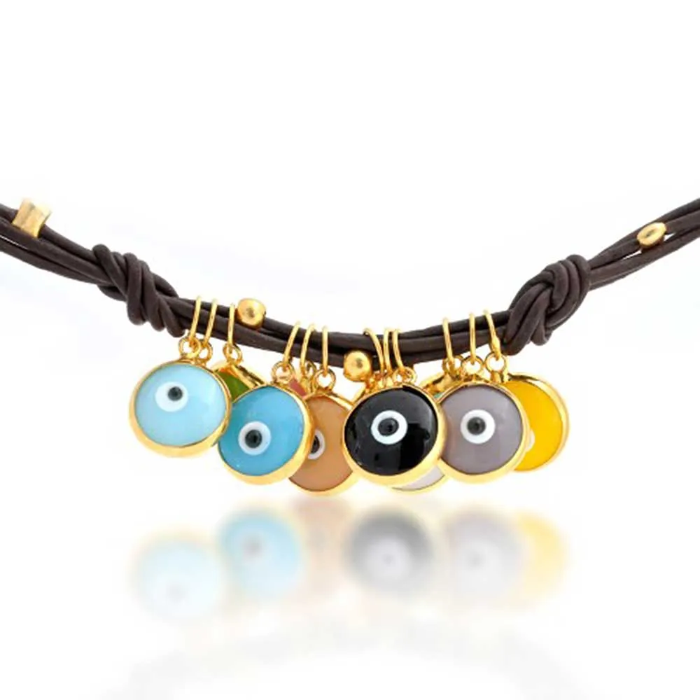 Colorful Evil Eye Charms Cord Leather Bracelet Gold Plated Silver
