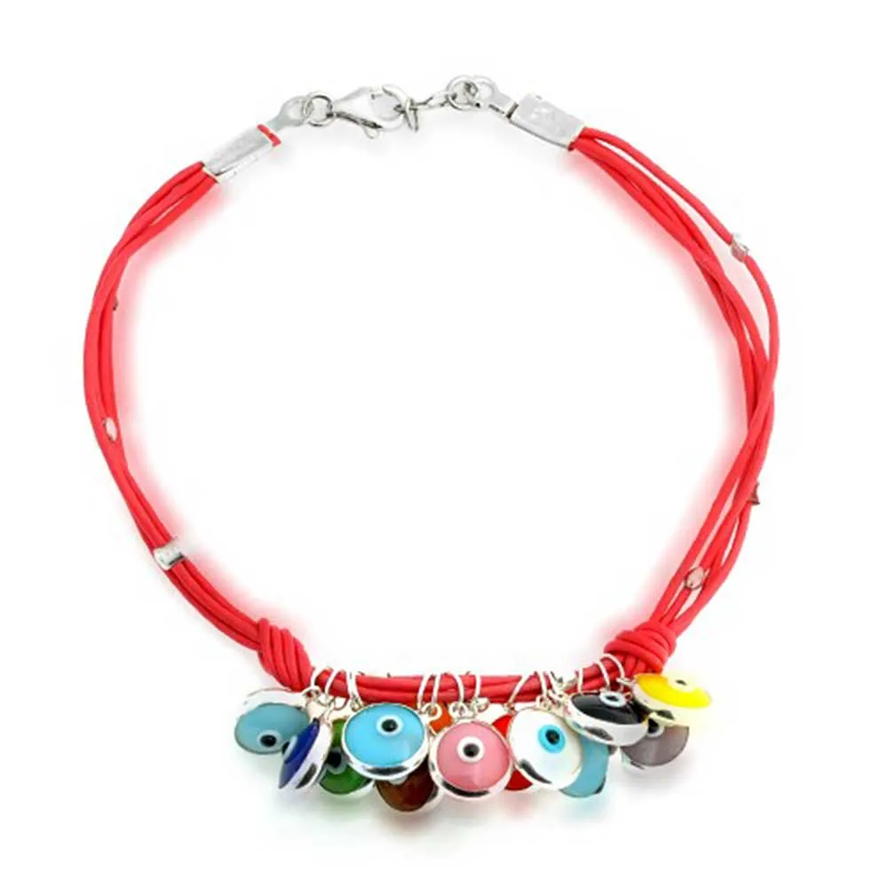 Colorful Evil Eye Charms Cord Leather Bracelet Gold Plated Silver
