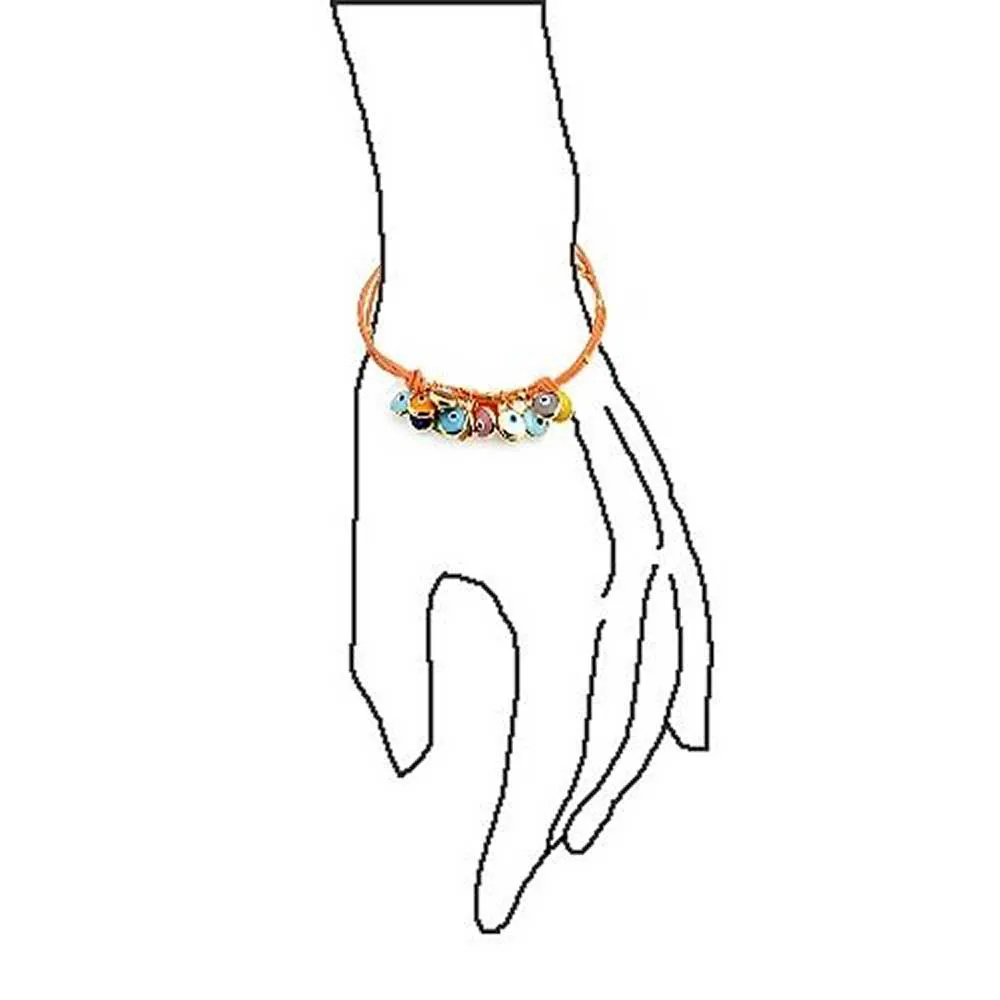 Colorful Evil Eye Charms Cord Leather Bracelet Gold Plated Silver