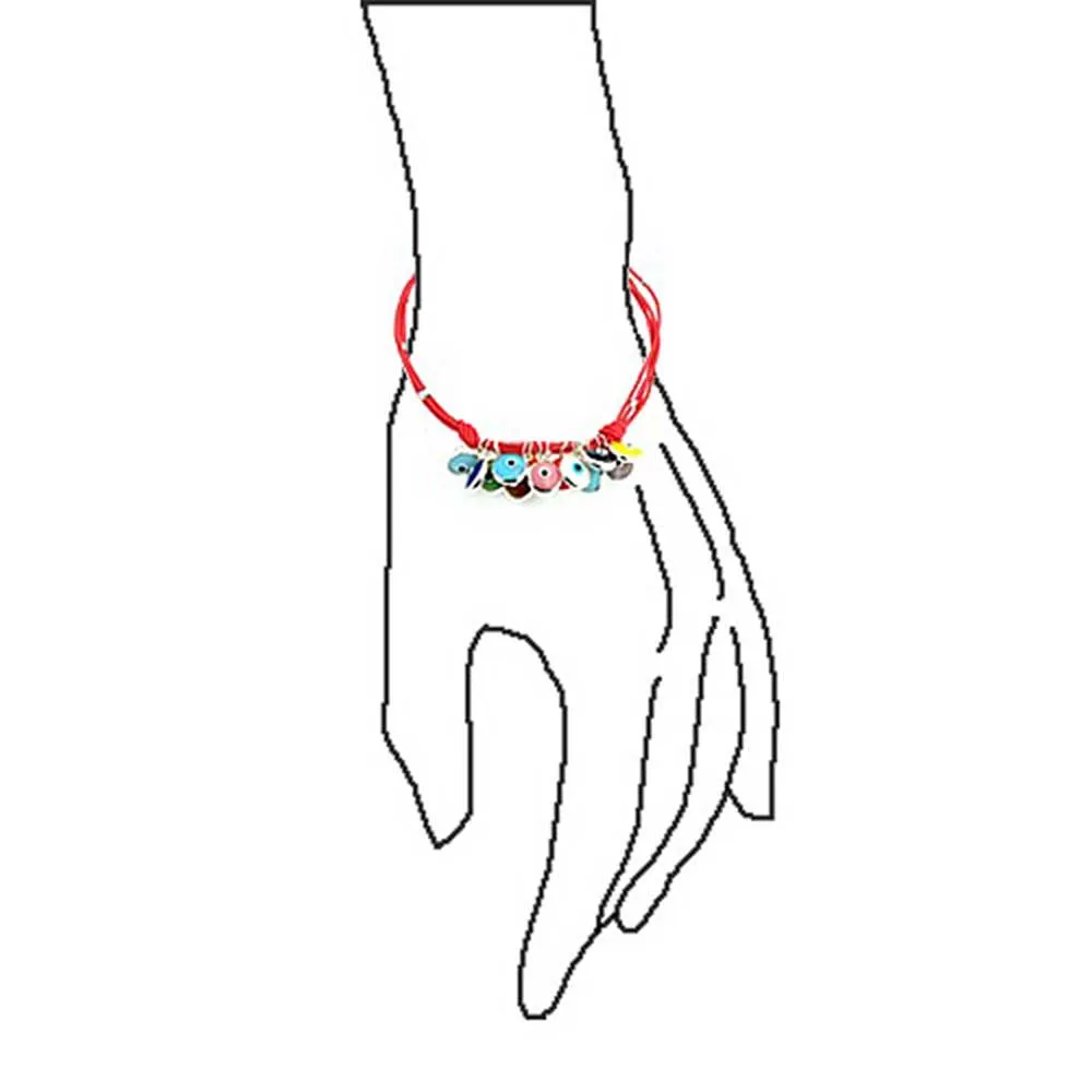 Colorful Evil Eye Charms Cord Leather Bracelet Gold Plated Silver