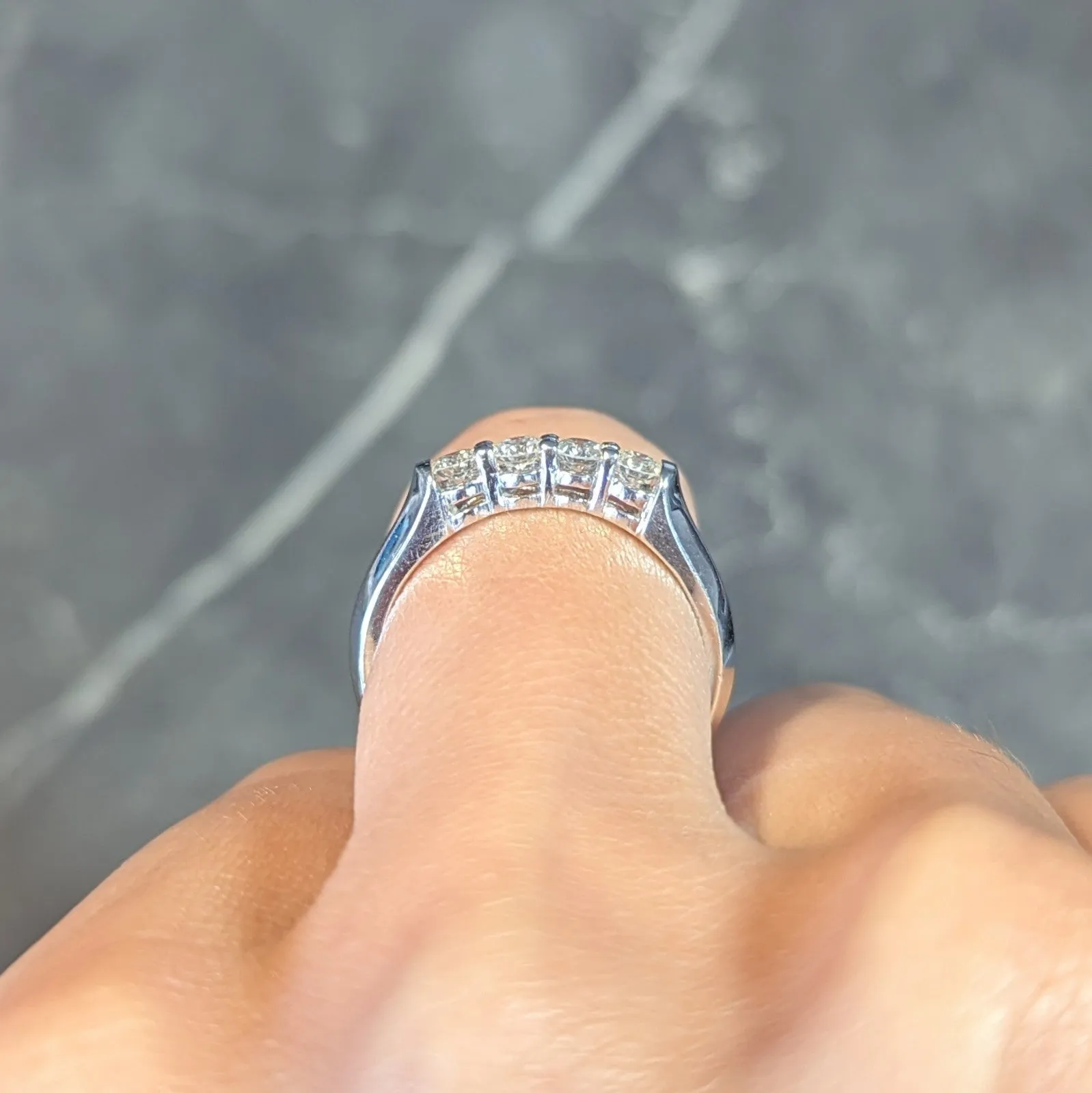 Contemporary 0.40 CTW Diamond 14 Karat White Gold Four Stone Stacking Band Ring