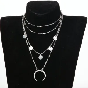 Crescent Horn Layered Moon Necklace - 4 Layer Adjustable Zinc Alloy Jewelry