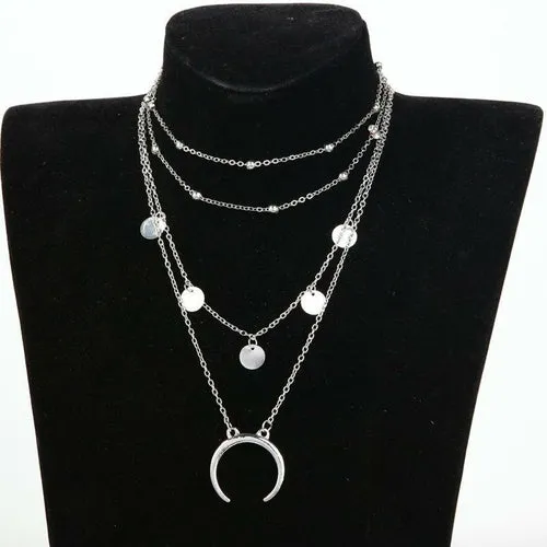 Crescent Horn Layered Moon Necklace - 4 Layer Adjustable Zinc Alloy Jewelry