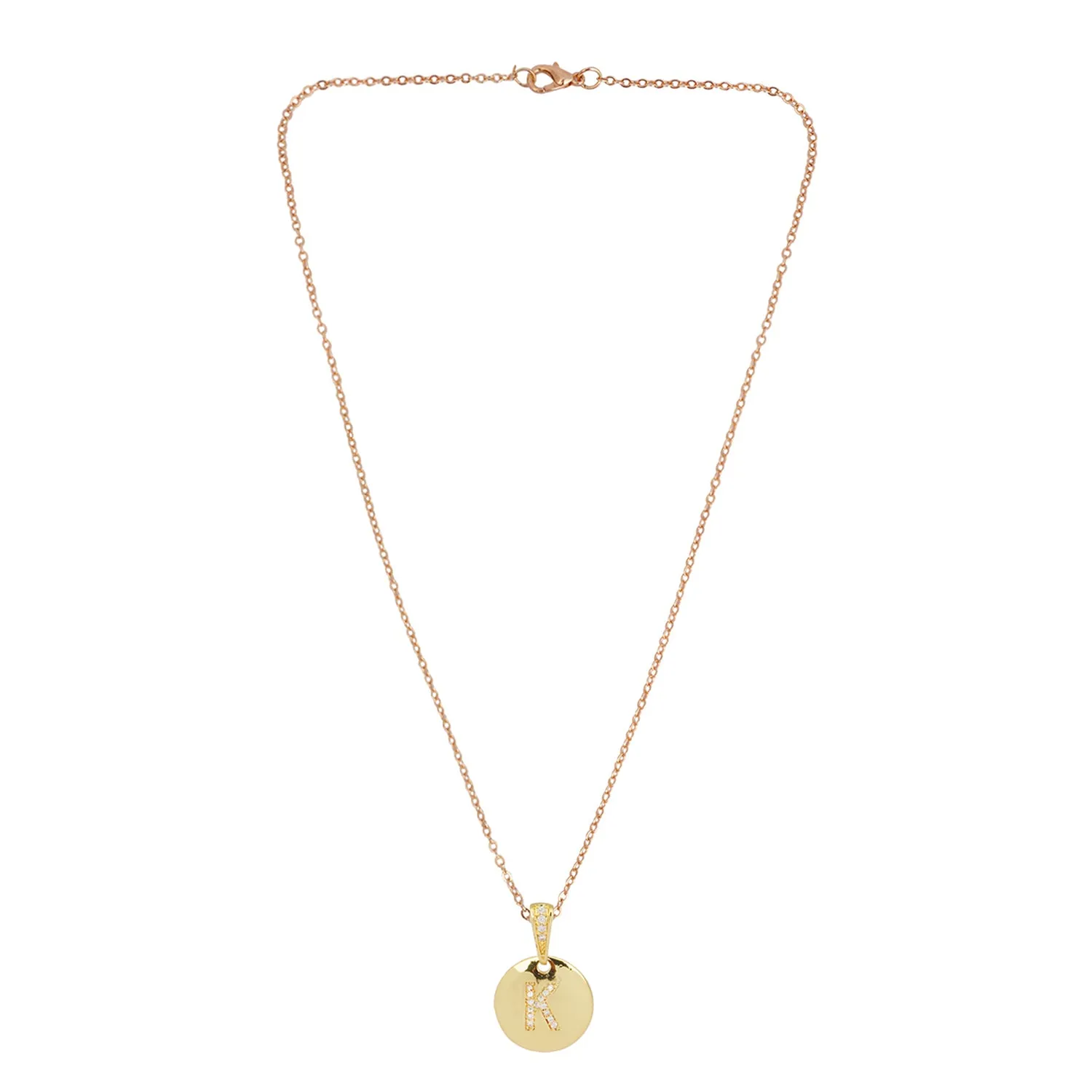 Crystal Studded Alphabet K Gold Coin Necklace