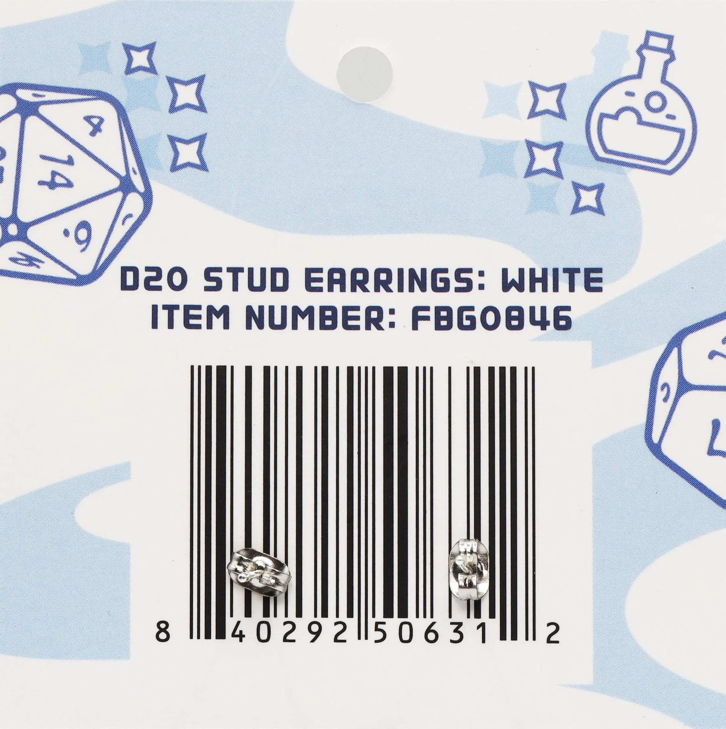 D20 Stud Earrings: White
