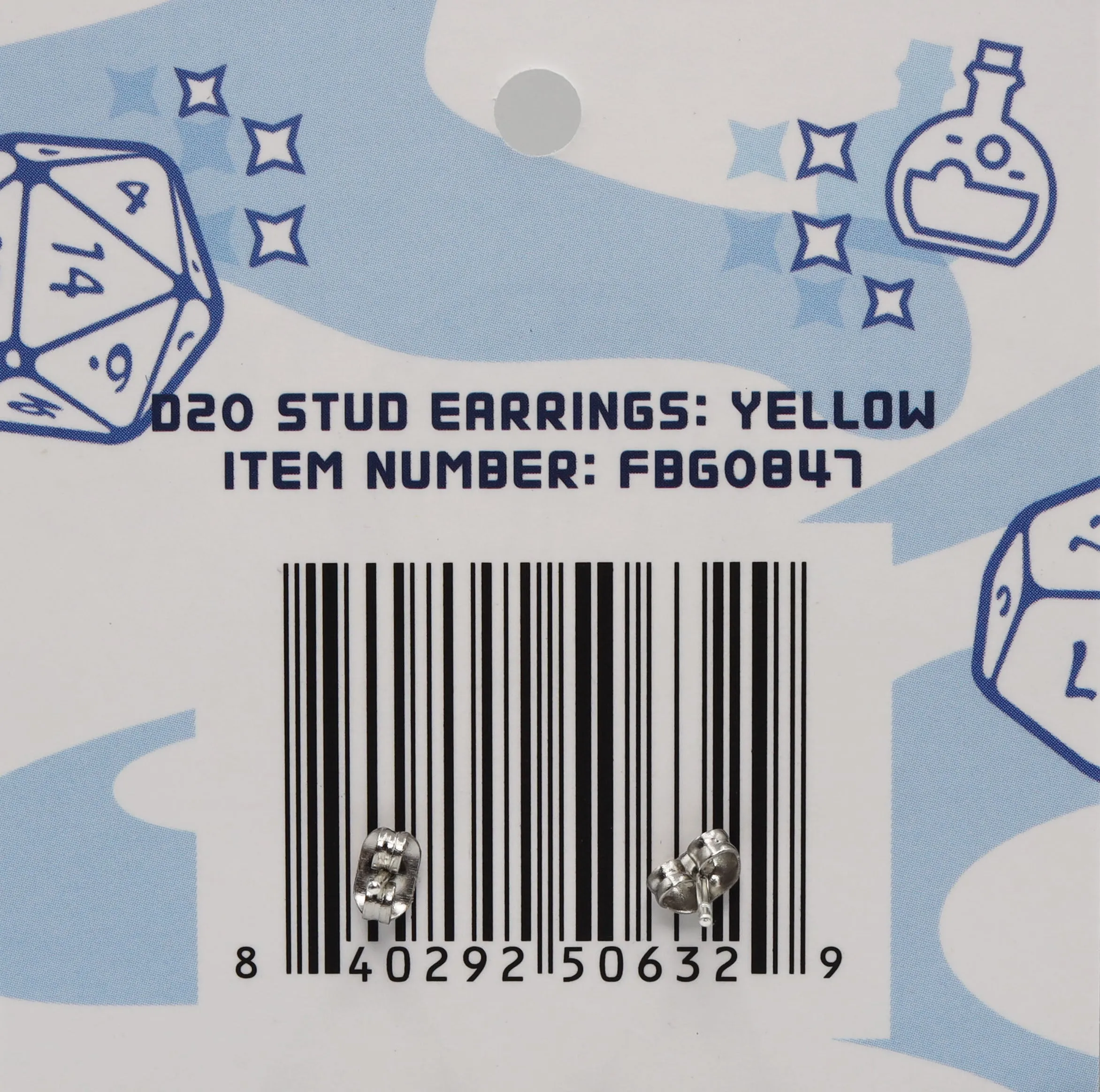 D20 Stud Earrings: Yellow