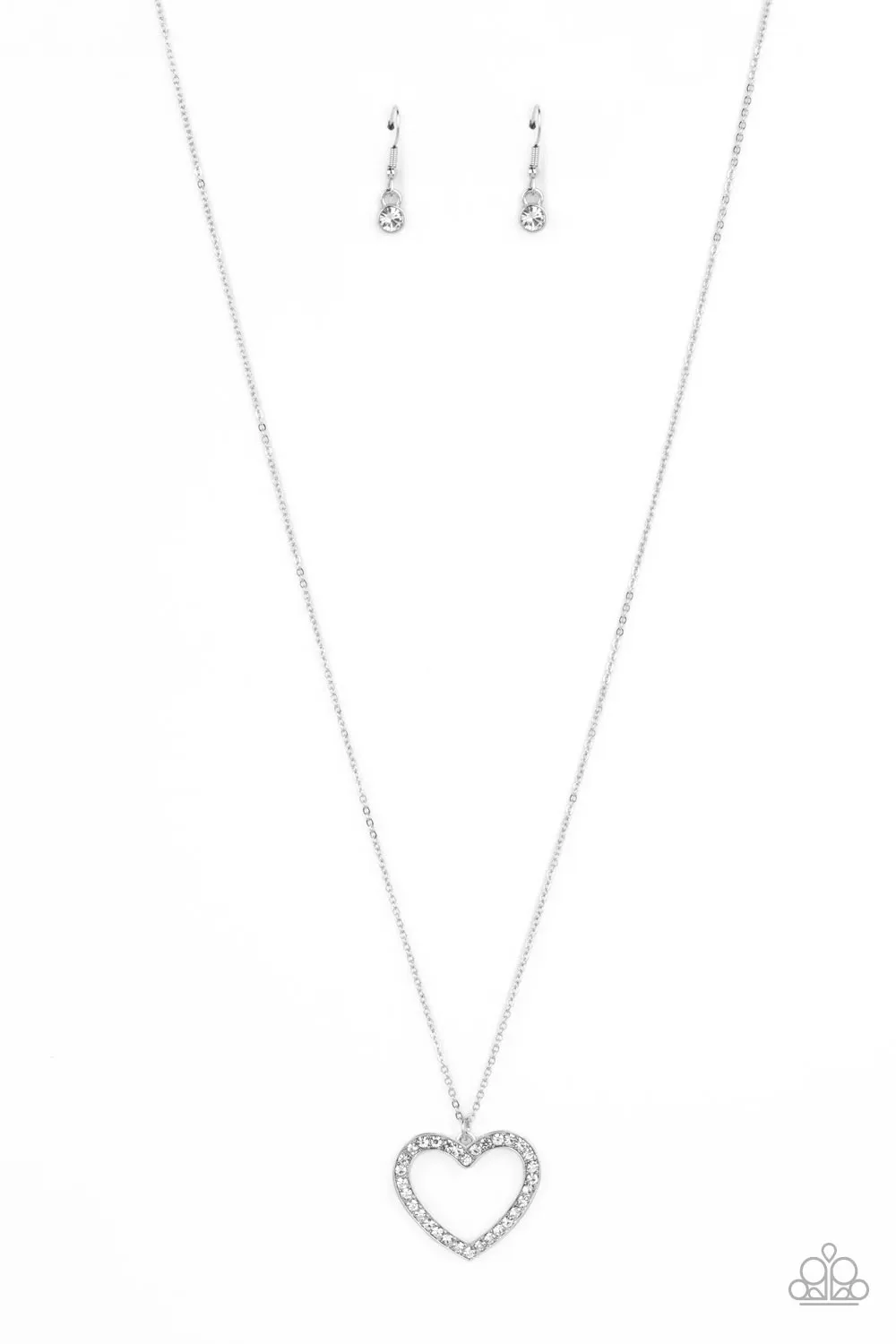 Dainty Darling - White - Rhinestone Heart Paparazzi Long Necklace