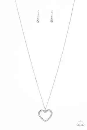 Dainty Darling - White - Rhinestone Heart Paparazzi Long Necklace