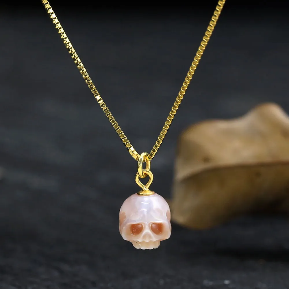 Dainty Simple Pearl Cranium Pendant Necklace