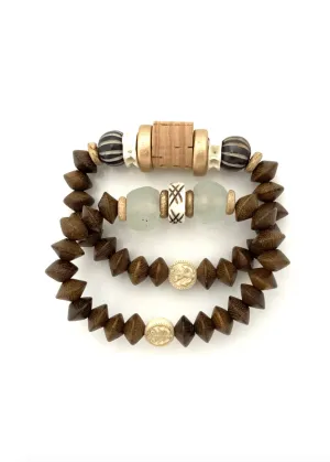 Dark Wood Beaded Bracelet Stack