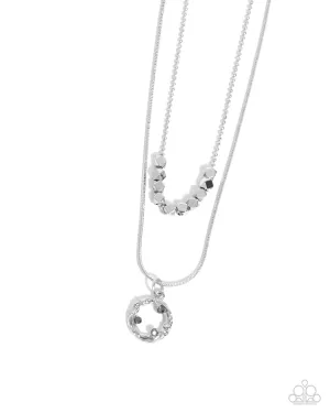 Defaced Darling - Silver - Beaded and Rhinestone Hoop Tiered Dainty Paparazzi Short Necklace