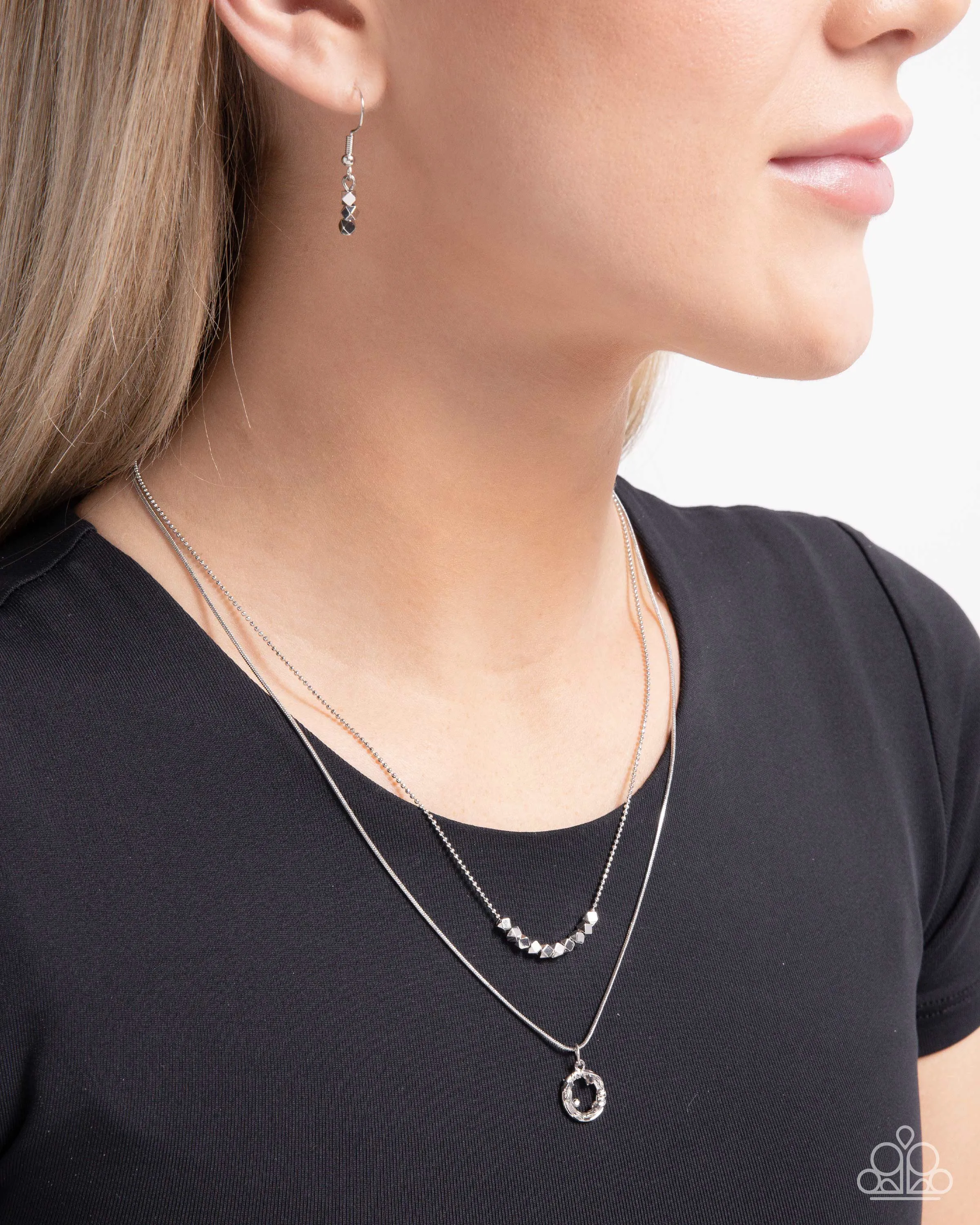 Defaced Darling - Silver - Beaded and Rhinestone Hoop Tiered Dainty Paparazzi Short Necklace