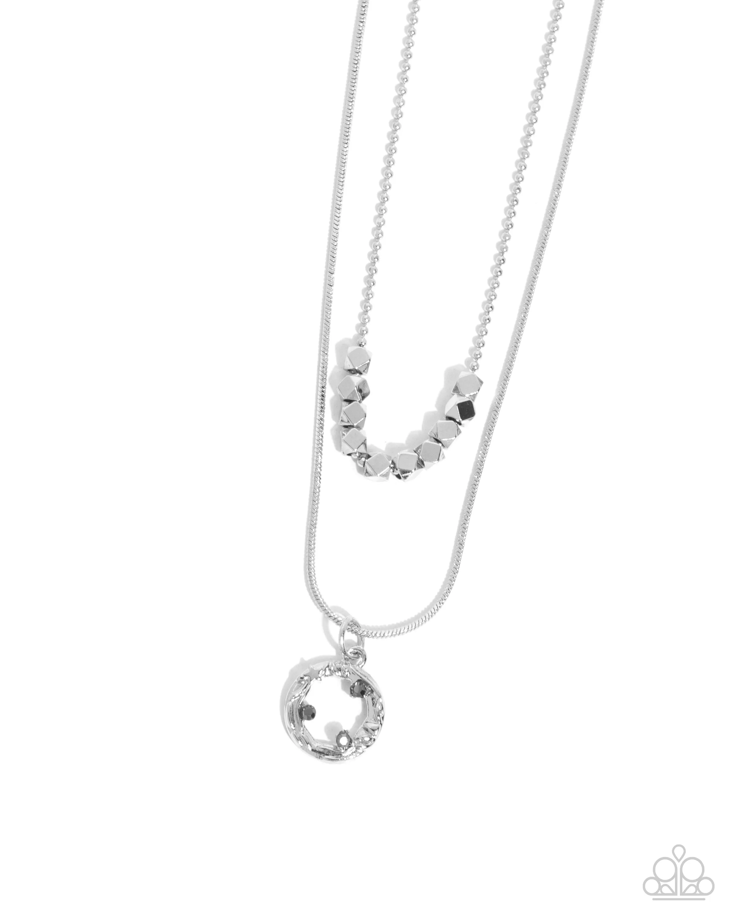 Defaced Darling - Silver - Beaded and Rhinestone Hoop Tiered Dainty Paparazzi Short Necklace