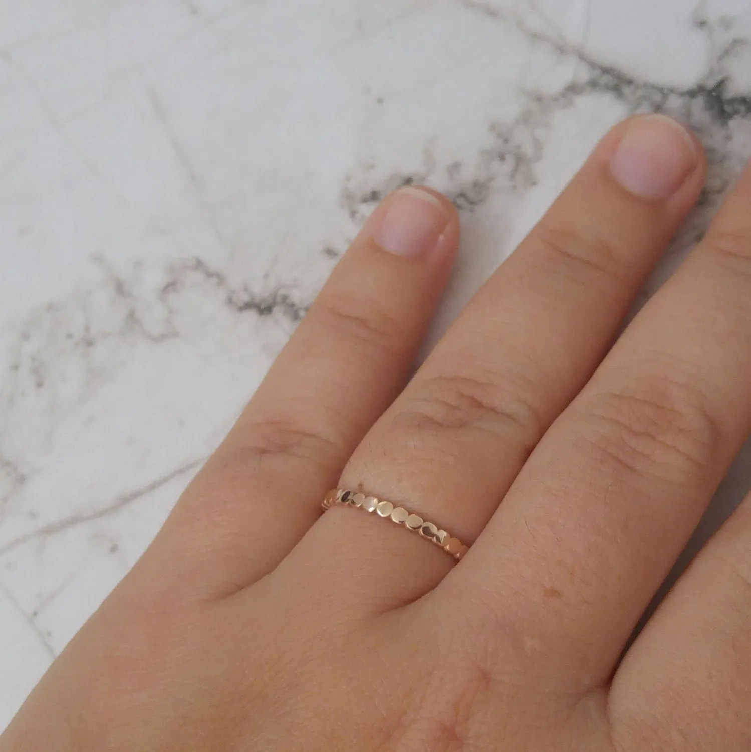 Delicate Rose gold wedding band, circles wedding band, beaded wedding ring, gold wedding band for women, thin gold ring, rose gold ring