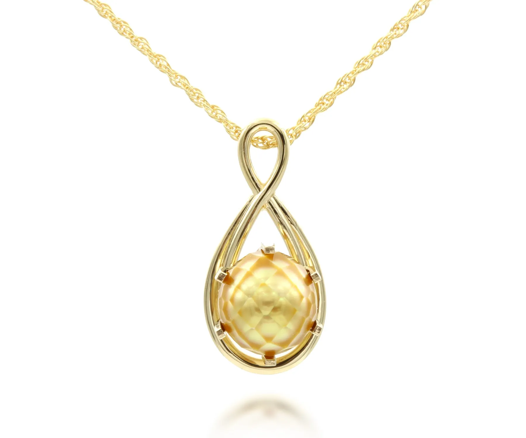 Diamond Cut Golden Pearl Teardrop Necklace