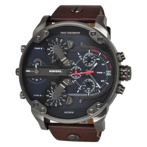 Diesel DZ7314  Mr Daddy Dual Time Chronograph Navy Blue Dial Leather Men's Watch