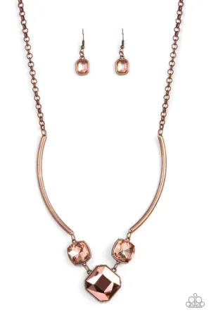 Divine IRIDESCENCE - Copper - Square and Round Gem Paparazzi Short Necklace