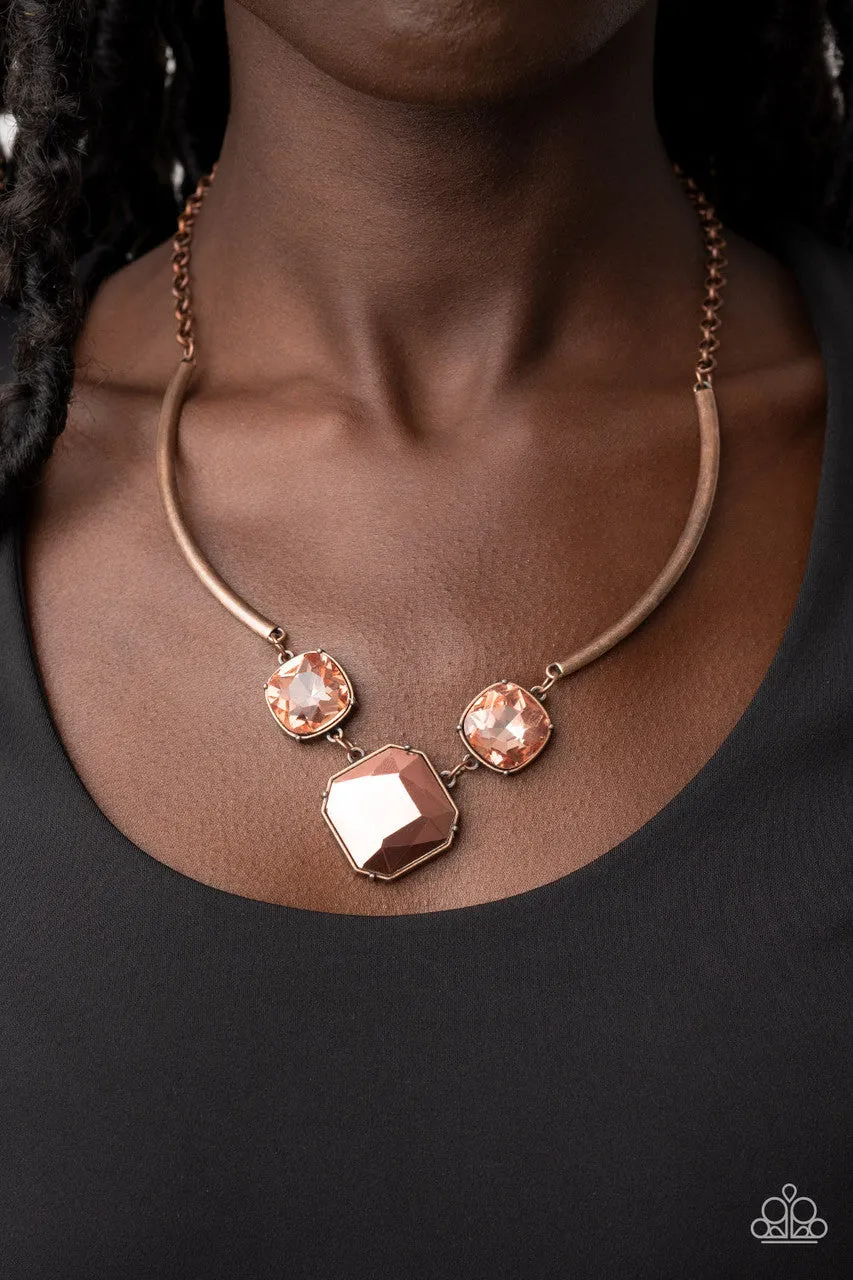 Divine IRIDESCENCE - Copper - Square and Round Gem Paparazzi Short Necklace