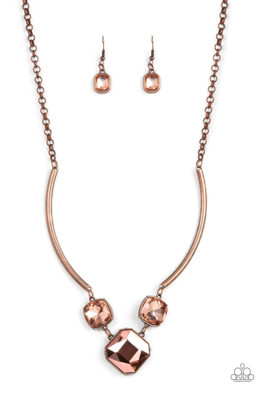 Divine IRIDESCENCE - Copper - Square and Round Gem Paparazzi Short Necklace