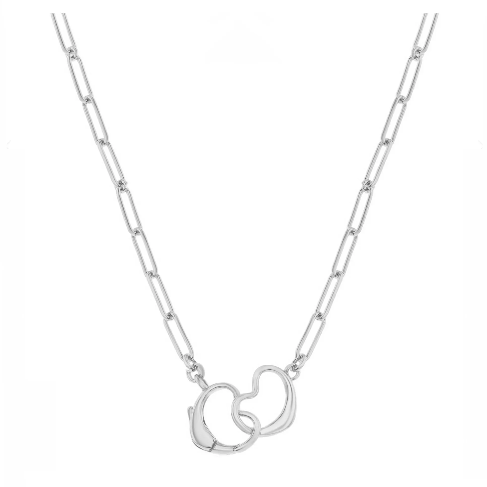 Double Heart Clasp Paperclip Necklace