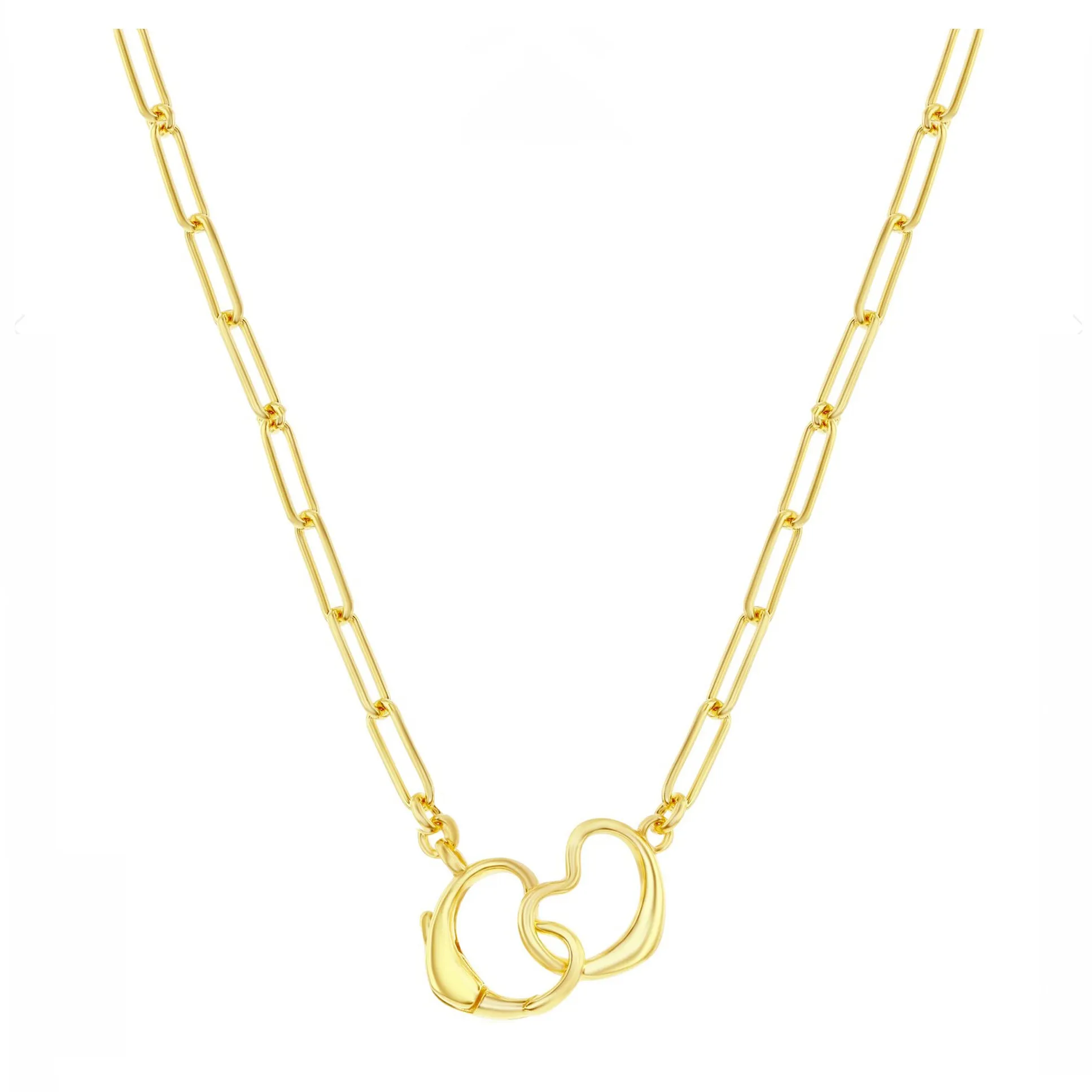 Double Heart Clasp Paperclip Necklace